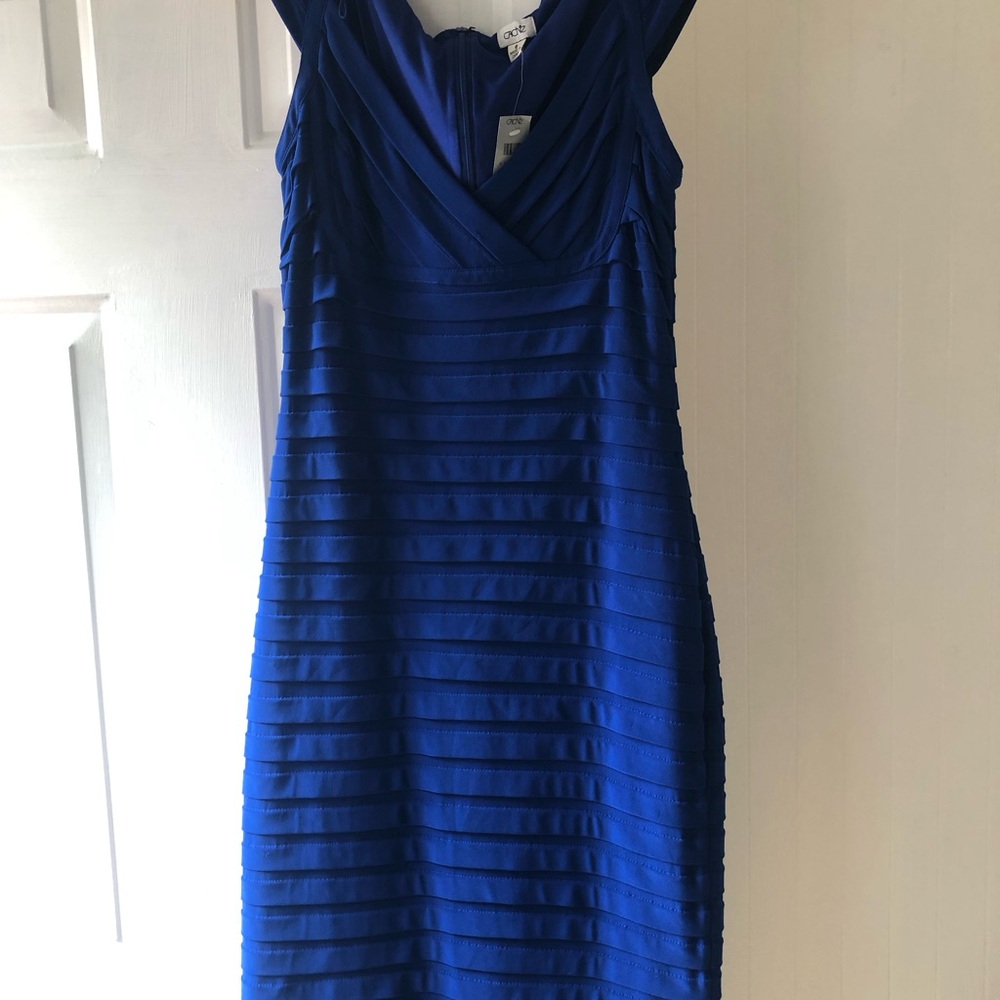 Cache Blue Pleated Tiered Midi Dress